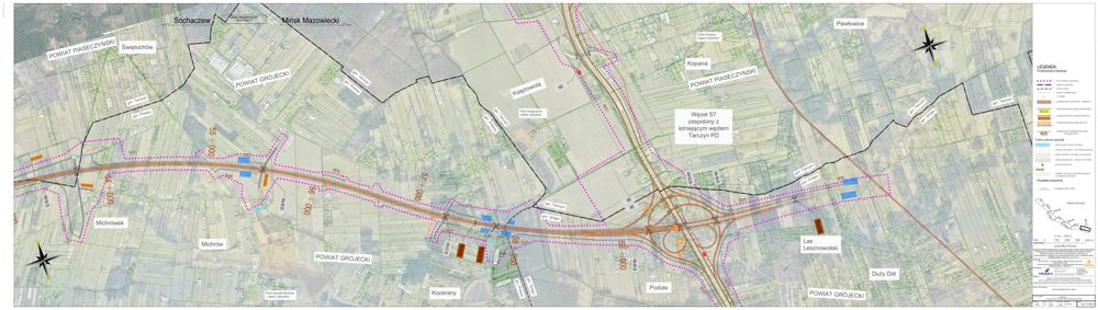 Mapa wariantu 3 brązowego A50 przez gminę Tarczyn (arkusz 07)