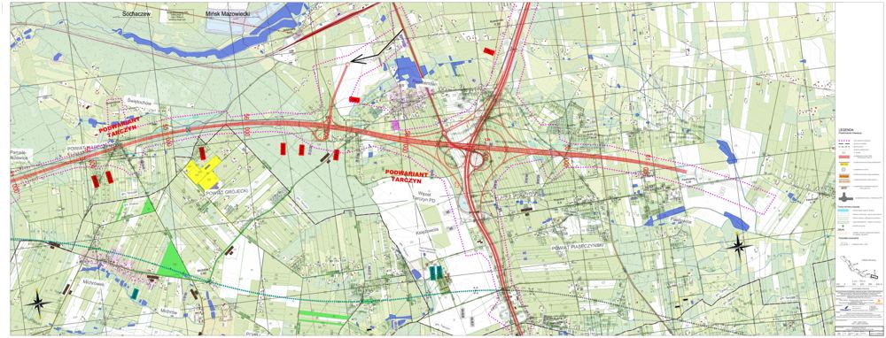 Mapa wariantu czerwonego A50 przez gminę Tarczyn (arkusz 07)