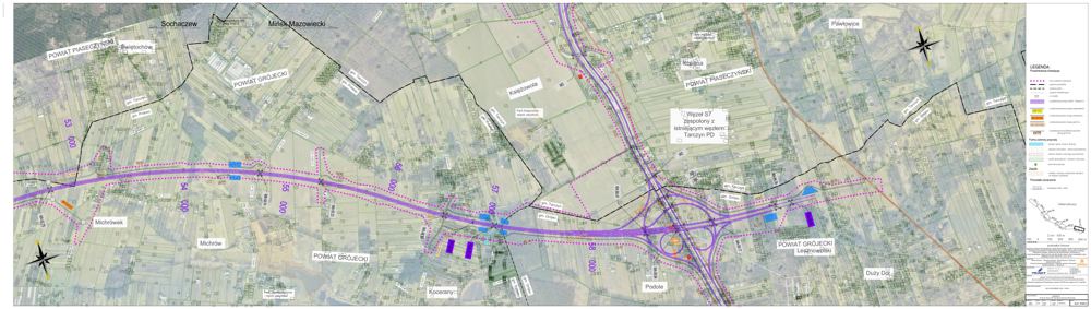 Mapa wariantu 2 fioletowego A50 przez gminę Tarczyn (arkusz 07)
