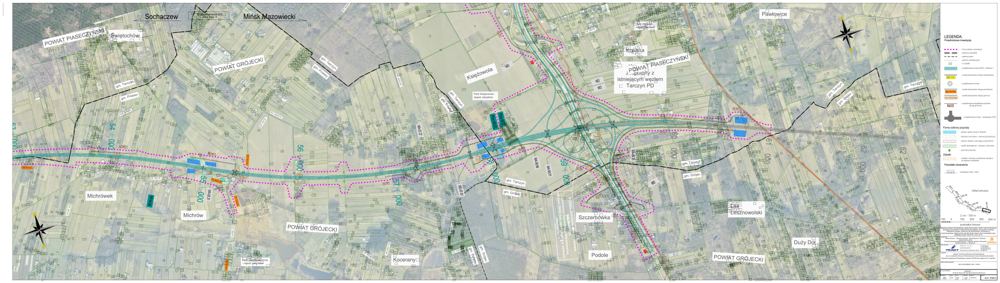 Mapa wariantu 1 turkusowego A50 przez gminę Tarczyn (arkusz 07)